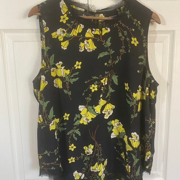 Who What Wear - Black Sheer Blouse with Yellow Flowers - Picture 2 of 10